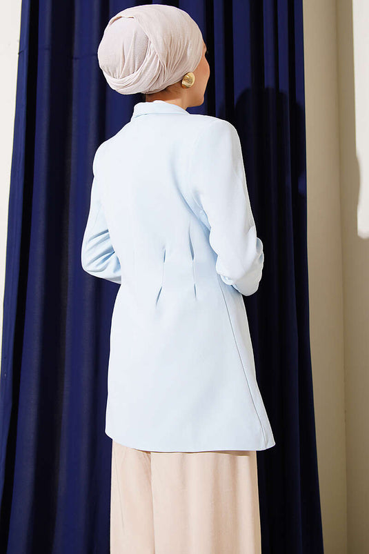 Bell Pencil Buttoned Blazer Jacket Baby Blue
