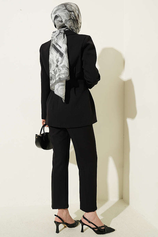 Bel Pencil Buttoned Jacket Two-Piece Set Black