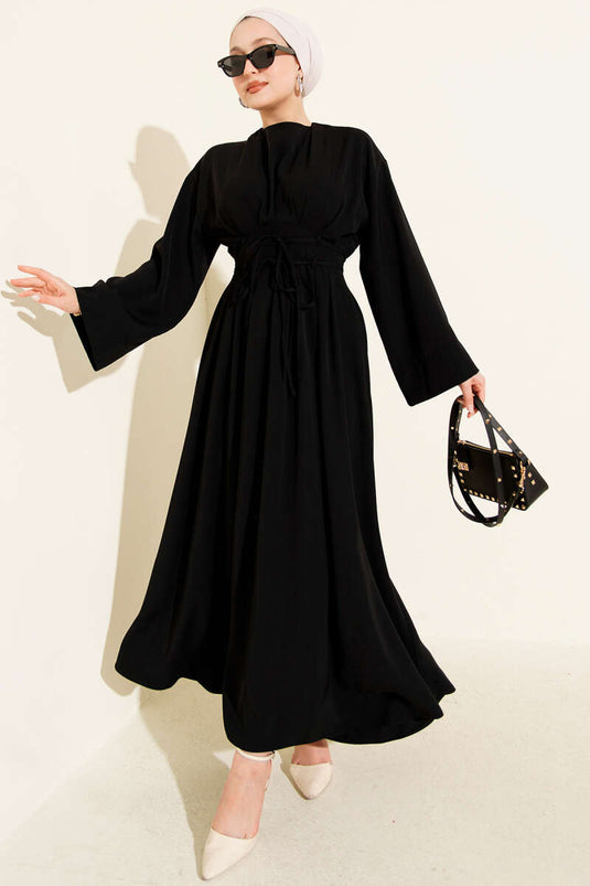 Black Dress with Waist Darts and Strappy Belt