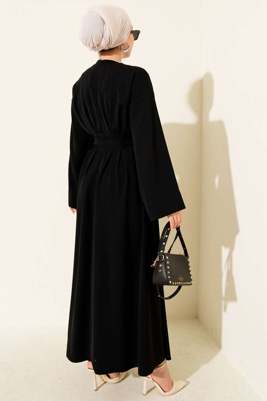 Black Dress with Waist Darts and Strappy Belt