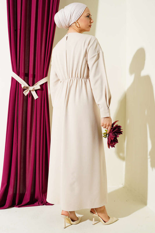 فستان مزدوج بحزام بلون البيج من بيل بنسلي