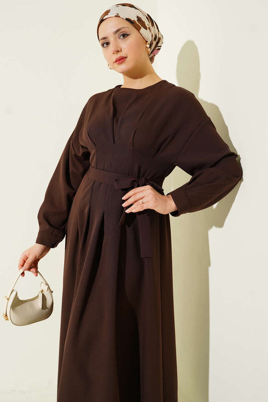 Robe double à ceinture Bel Pensli marron