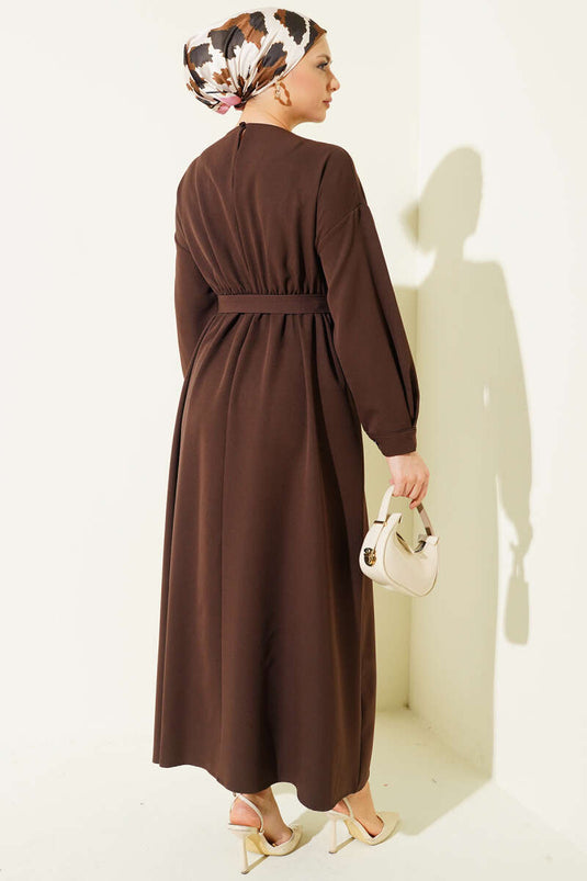 Robe double à ceinture Bel Pensli marron