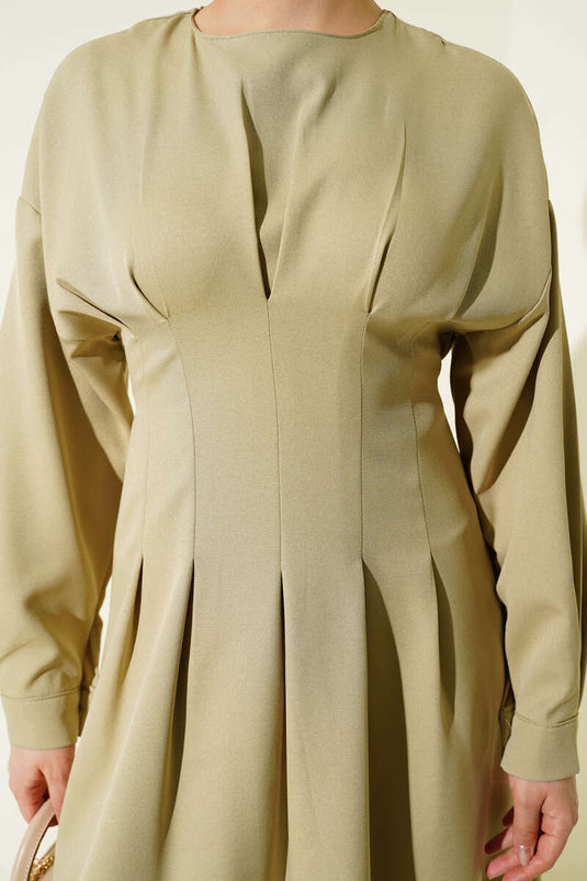 Bel Pensli Kuşaklı Dabıl Elbise Nefti