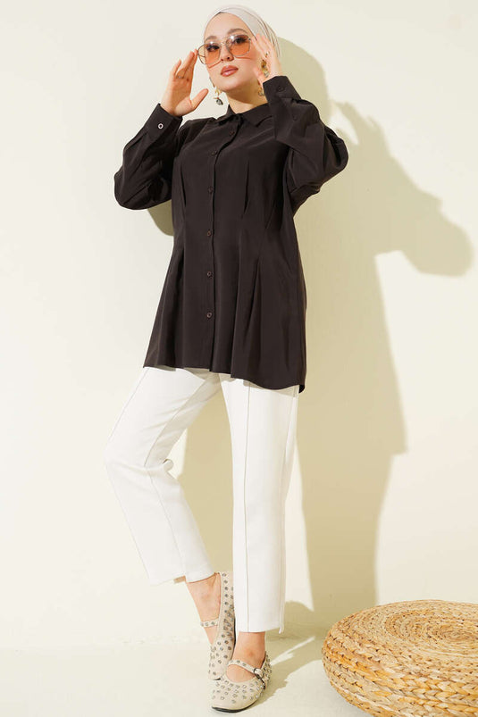 Bel Pensli Modal Gömlek Siyah