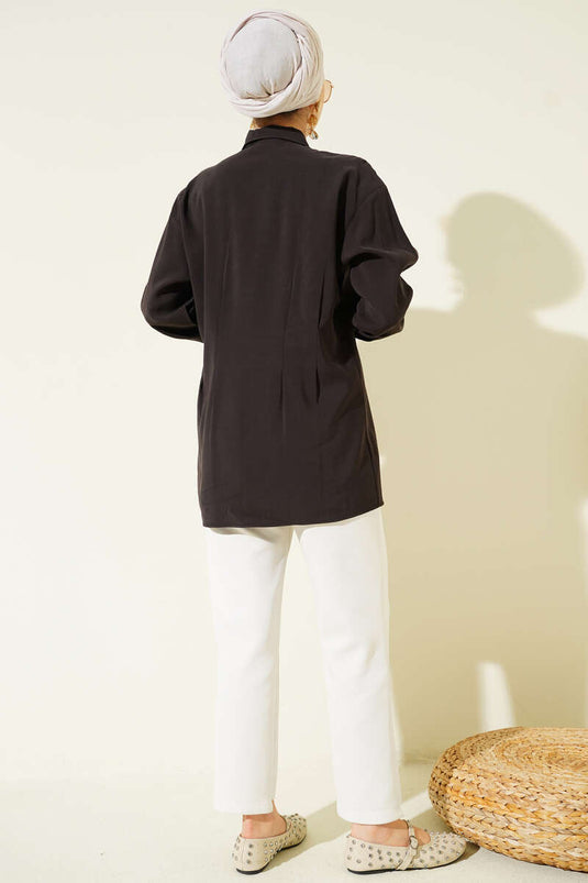 Bel Pensli Modal Gömlek Siyah