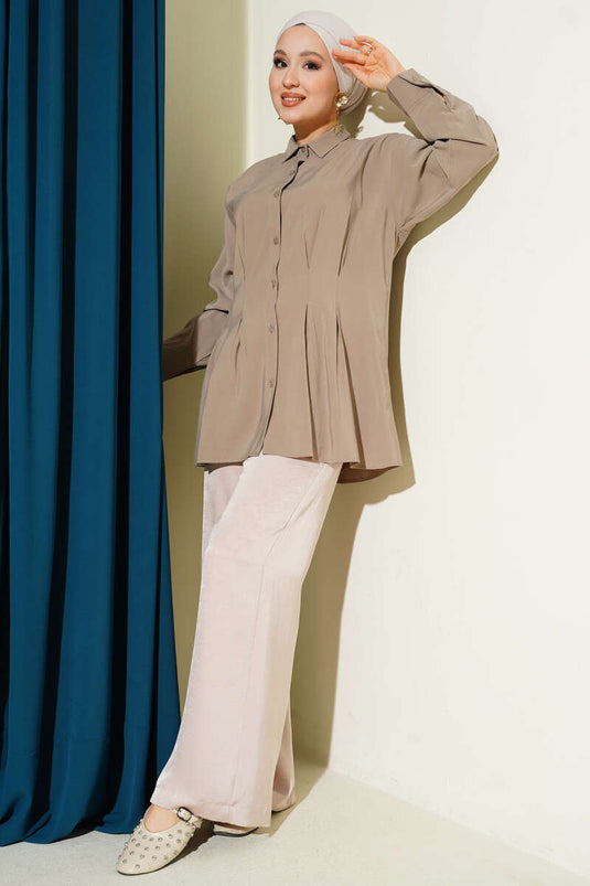 Bel Pensli Modal Gömlek Vizon