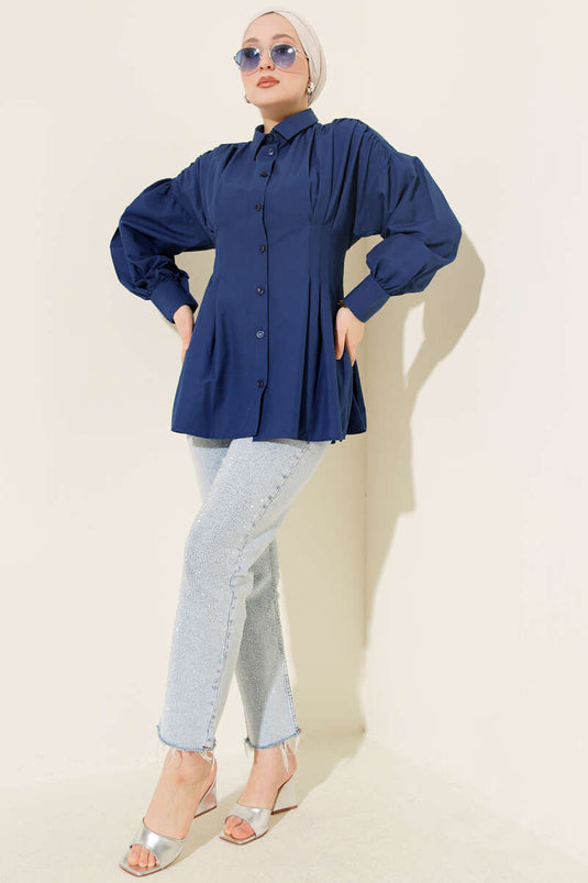 Slim Fit Poplin Shirt Navy Blue