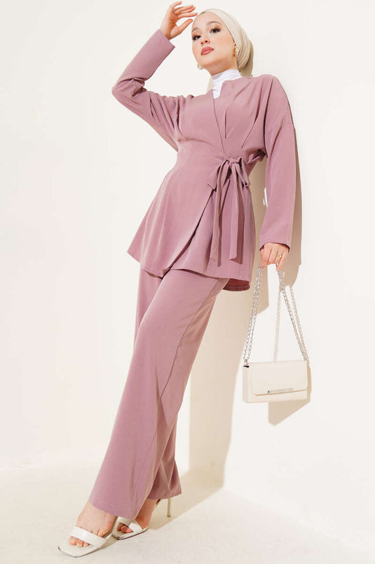 Combinaison double à pinces et liens latéraux à la taille, rose