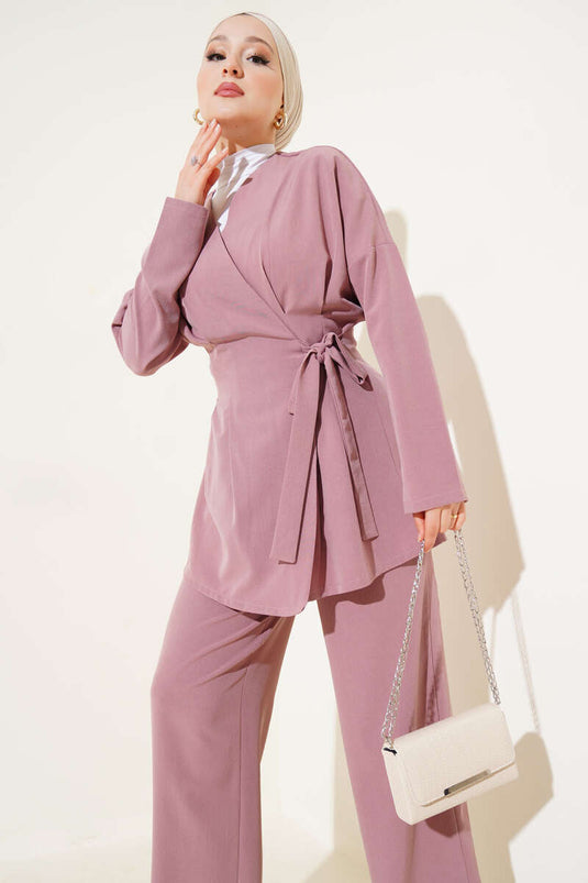 Combinaison double à pinces et liens latéraux à la taille, rose