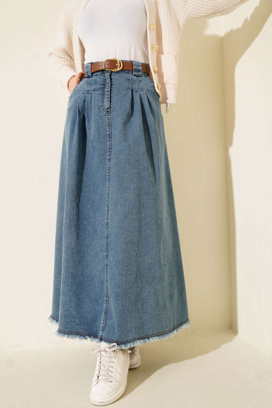 Jupe en jean bleue avec ceinture et détails de clous Bel Pile