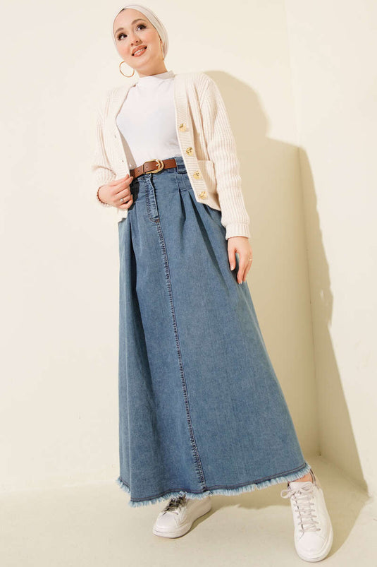 Jupe en jean bleue avec ceinture et détails de clous Bel Pile