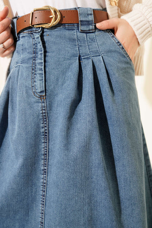 Jupe en jean bleue avec ceinture et détails de clous Bel Pile