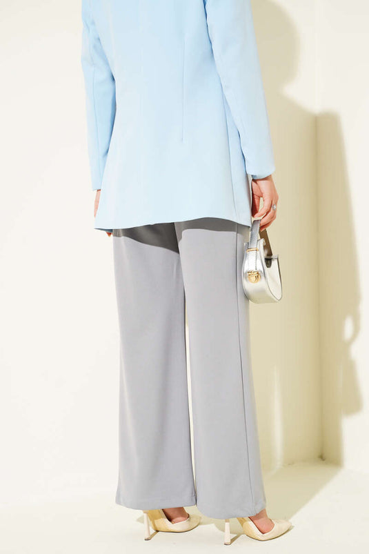 Bel Pileli Cepli Pantolon Gri