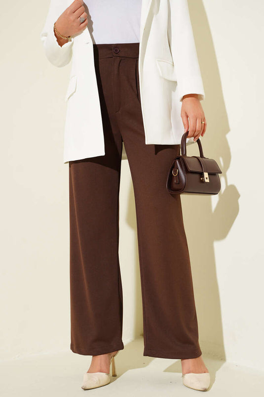 Bel Pileli Cepli Pantolon Kahve