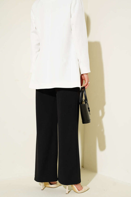 Bel Pileli Cepli Pantolon Siyah