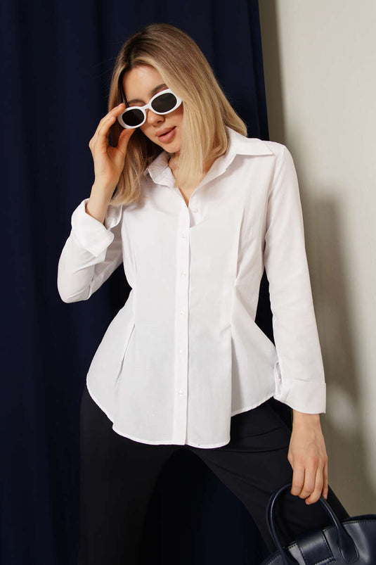 White Short Shirt with Waist Pleats