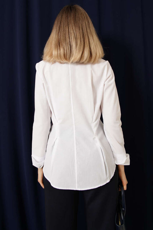 Bel Pileli Kısa Gömlek Beyaz