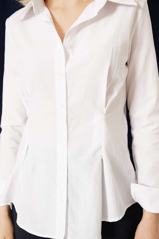 White Short Shirt with Waist Pleats