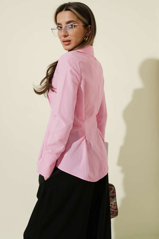 قميص قصير بجيوب وردي