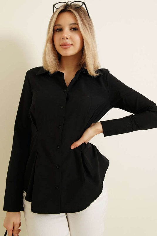 Bel Pileli Kısa Gömlek Siyah