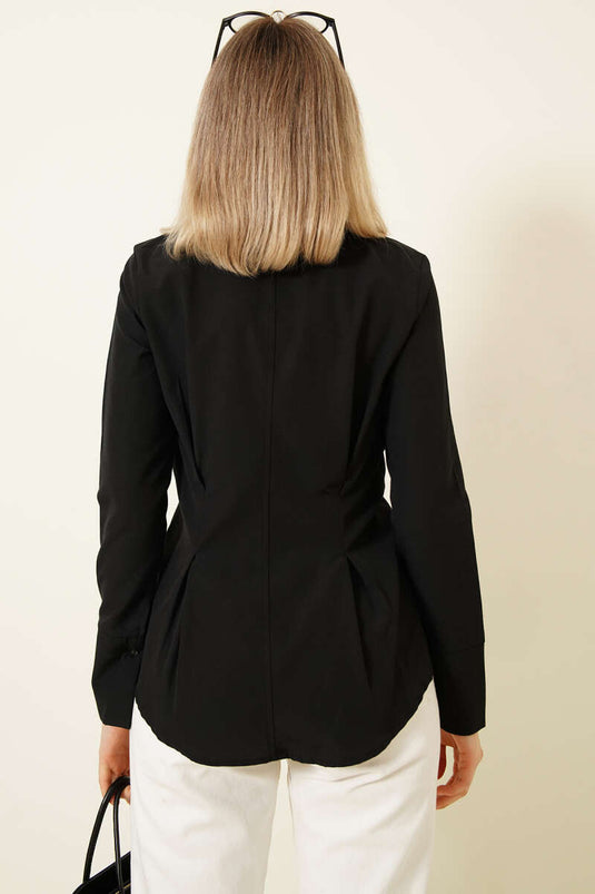 Bel Pileli Kısa Gömlek Siyah