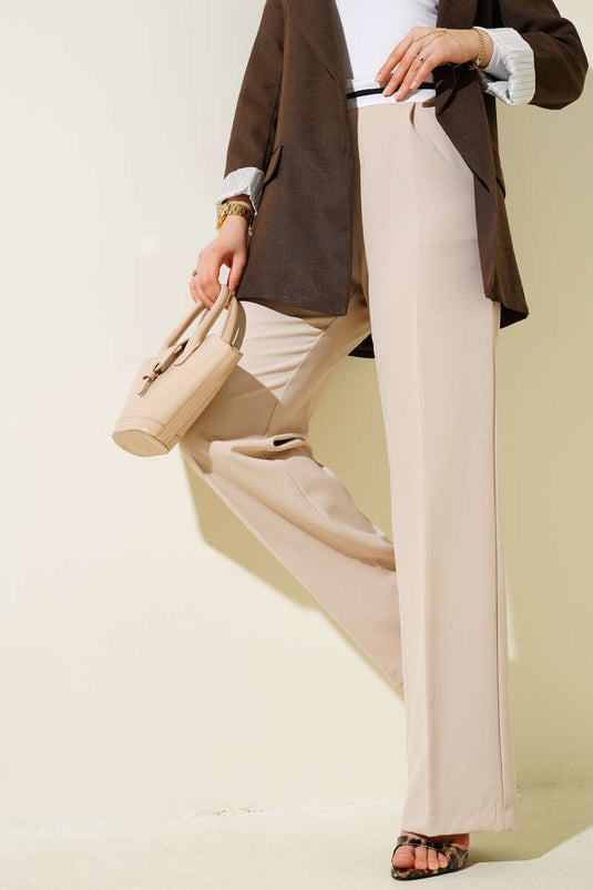 Beige Palazzo-Hose Mit Gürtel