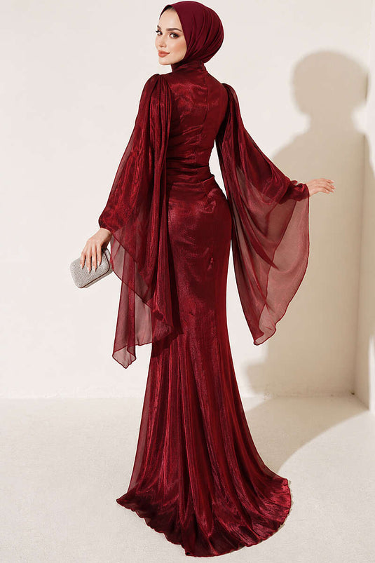 Bordeaux Abendkleid Mit Steinverzierung Und Drapierung