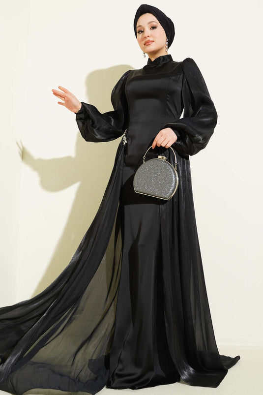 Abito da sera con mantella e pietre, nero