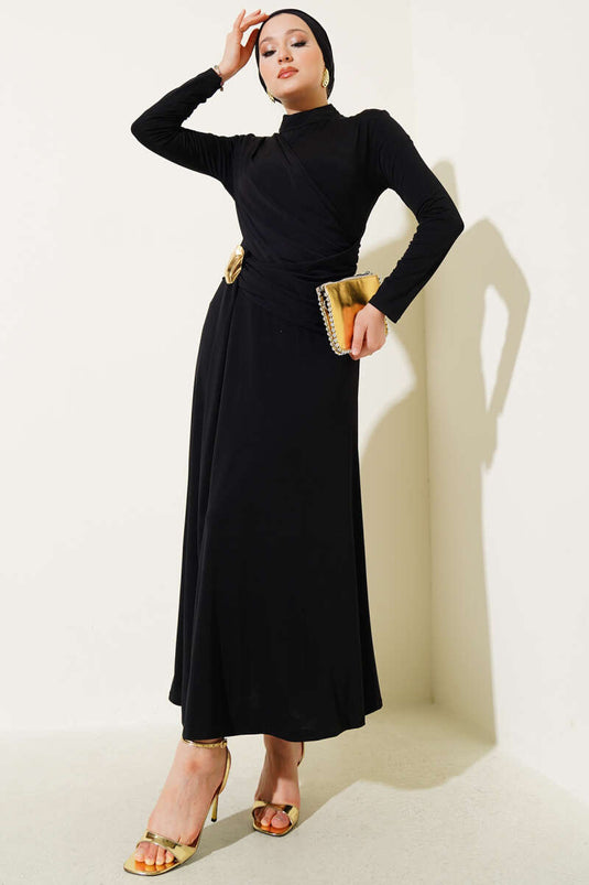 Bel Toka Detaylı Abiye Elbise Siyah