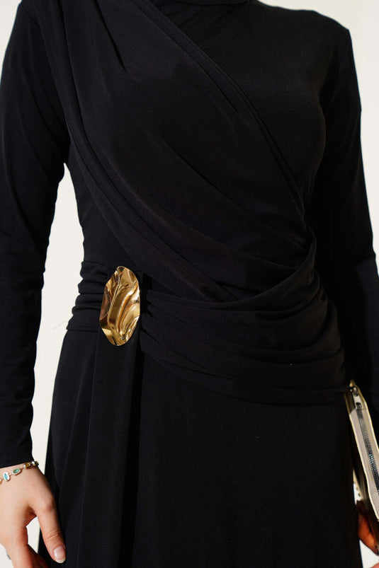 Bel Toka Detaylı Abiye Elbise Siyah