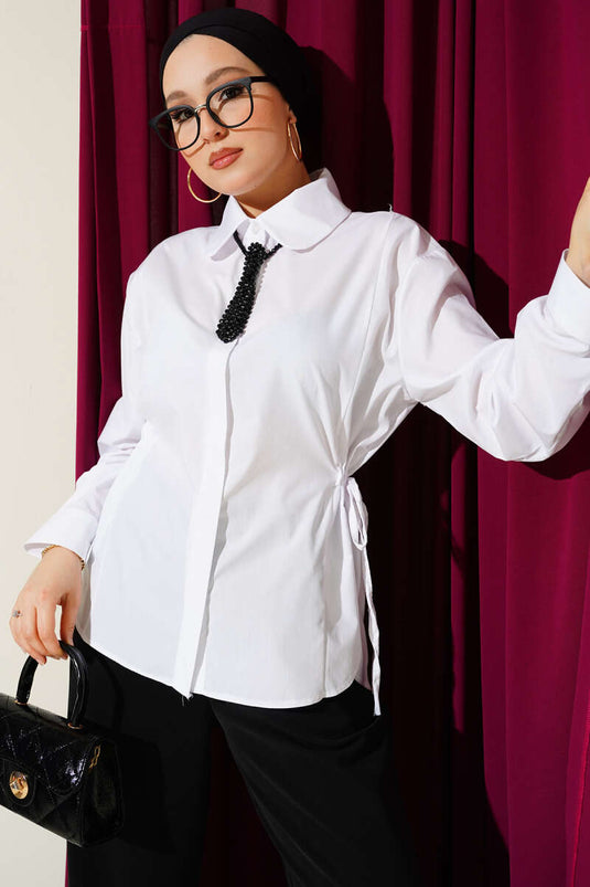 Bel Tünelli Basic Gömlek Beyaz