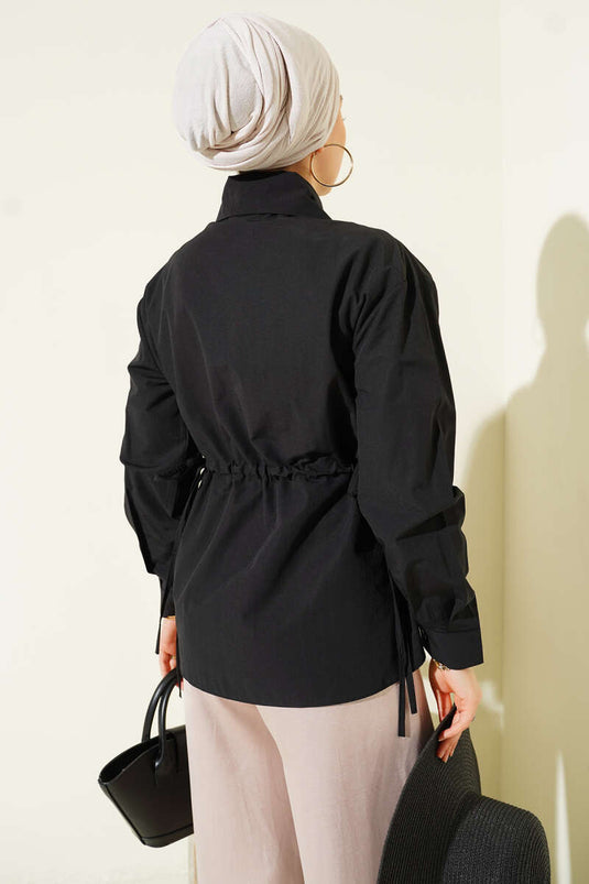 Bel Tünelli Basic Gömlek Siyah