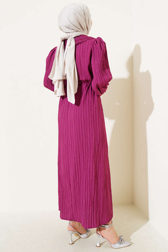 Bel Tünelli Bebe Yaka Elbise Mor