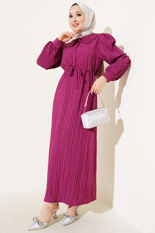 Bel Tünelli Bebe Yaka Elbise Mor