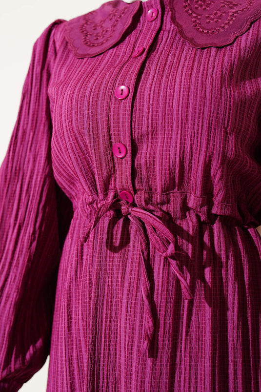 Bel Tünelli Bebe Yaka Elbise Mor