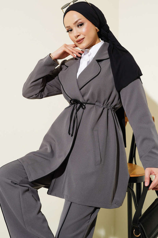 Bel Tünelli Biye Detaylı İkili Takım Füme