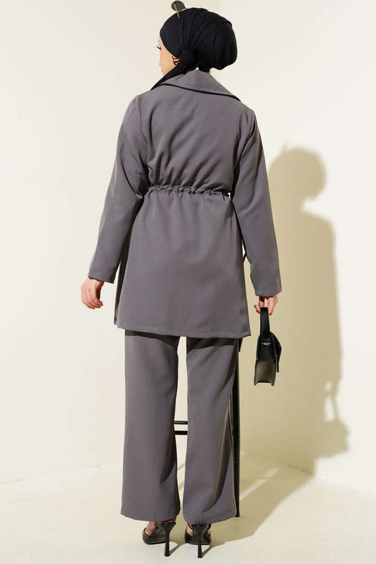 Bel Tünelli Biye Detaylı İkili Takım Füme