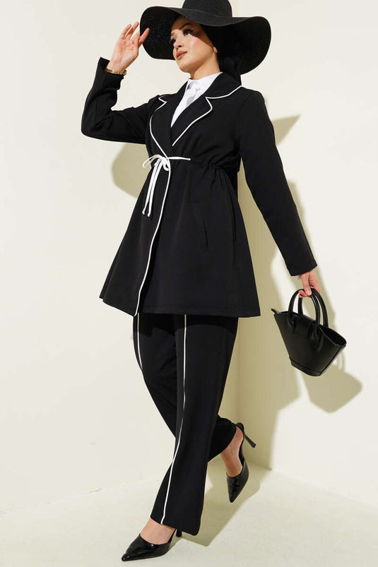 Bel Tünelli Detailed Biye Two-Piece Set Black