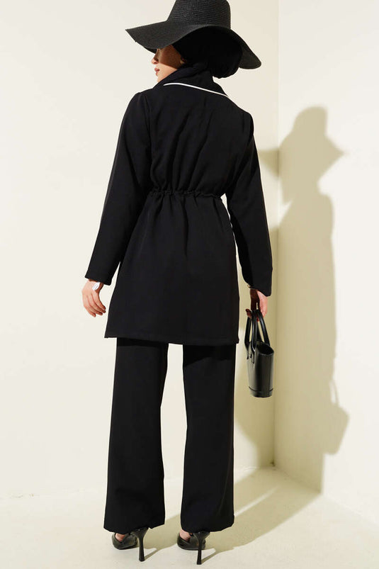 Bel Tünelli Detailed Biye Two-Piece Set Black