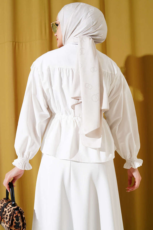 Belted Tunnel Gathered Short Shirt Ecru