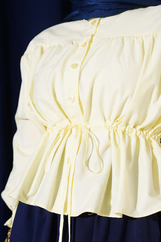 Bel Tünelli Büzgülü Kısa Gömlek Sarı