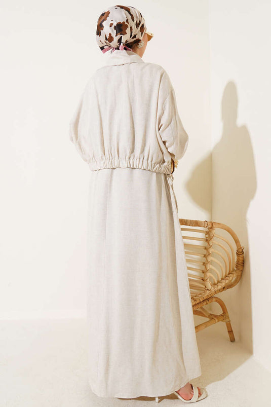 Waist Tunnel Jacket and Vest Set, Beige