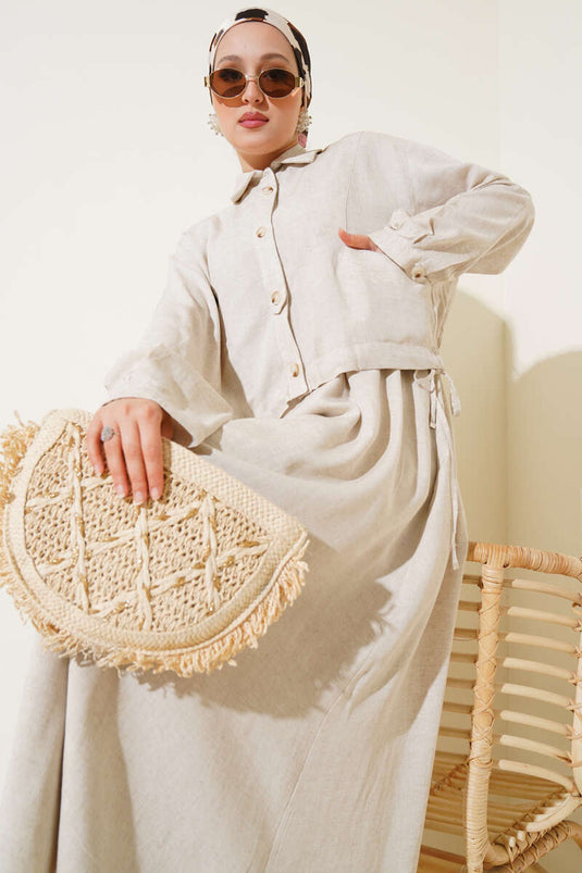 Waist Tunnel Jacket and Vest Set, Beige