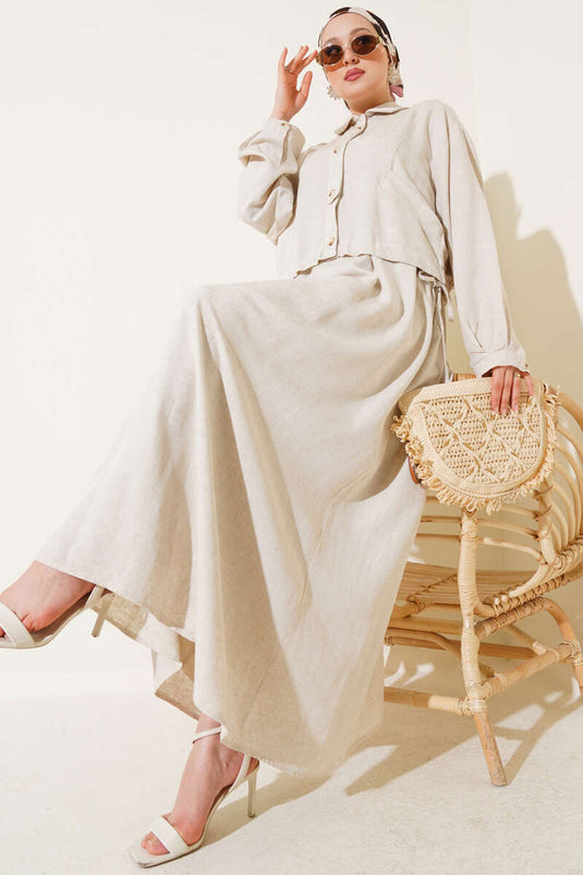 Waist Tunnel Jacket and Vest Set, Beige