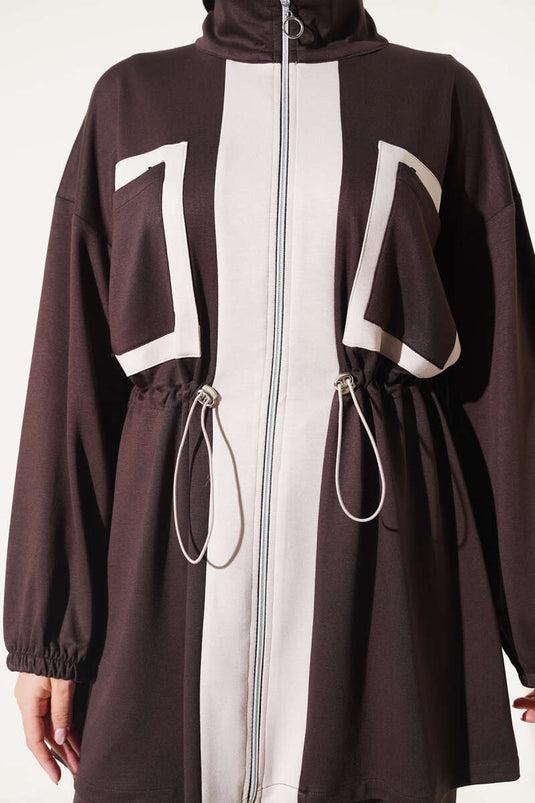 Ensemble Deux Pièces Avec Ceinture Et Poches En Tricot Marron