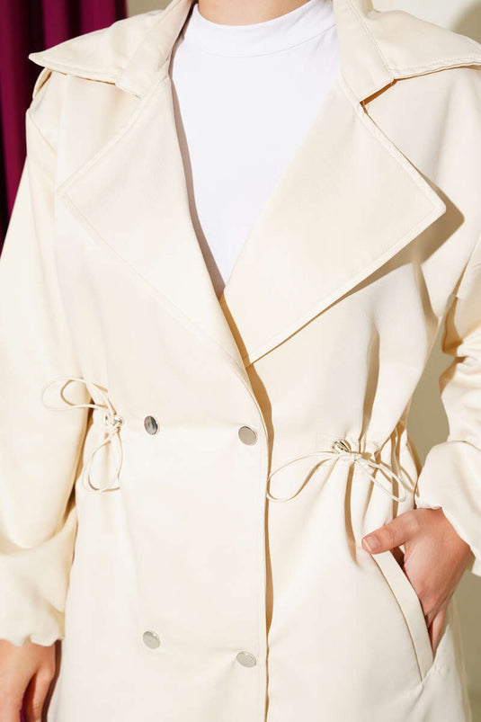 Waist Tunnel Snap Button Trench Coat Beige