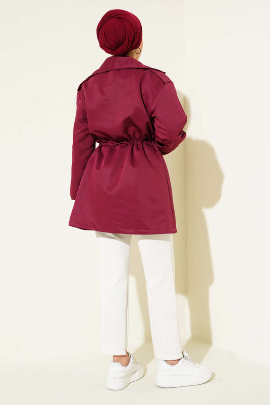Tunnel Waist Snap Button Trench Coat Burgundy