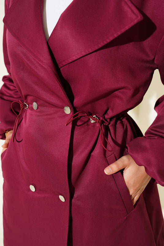 Tunnel Waist Snap Button Trench Coat Burgundy