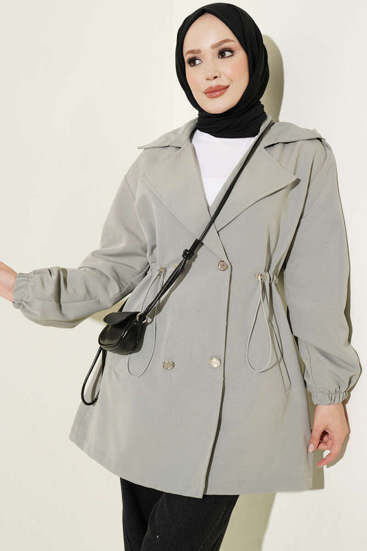 Trench-Coat Gris À Boutons Bel Tünelli